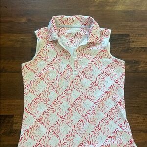 Pebble Beach White & Coral Sleeveless Polo Tank